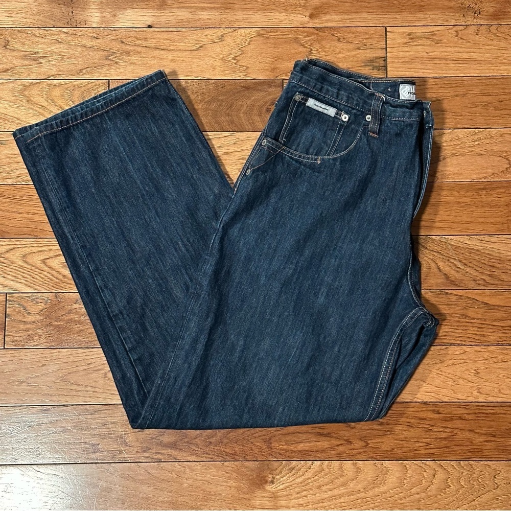 ROCAWEAR Men’s Y2K Baggy Wide-leg Dark Wash Denim Jeans Size 36 Embroidered RW